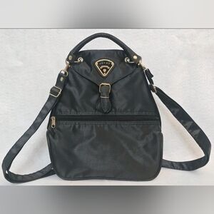 VINTAGE Y2K 90s Ascot Original Mini Backpack Brass Accents Black Nylon Bag